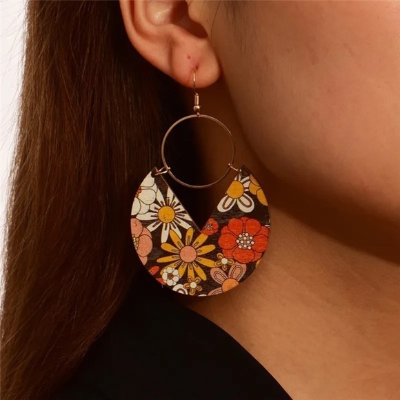 ReadySetRiches Jewelry - Boho floral geometric hook drop copper earrings Halloween